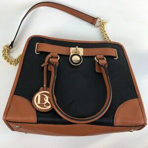 Dasein Purse Handbag Shoulder Bag Leather Navy Gold Chain